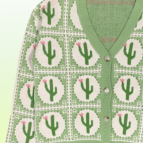 PLUS SIZE Cactus tiled knit cardigan